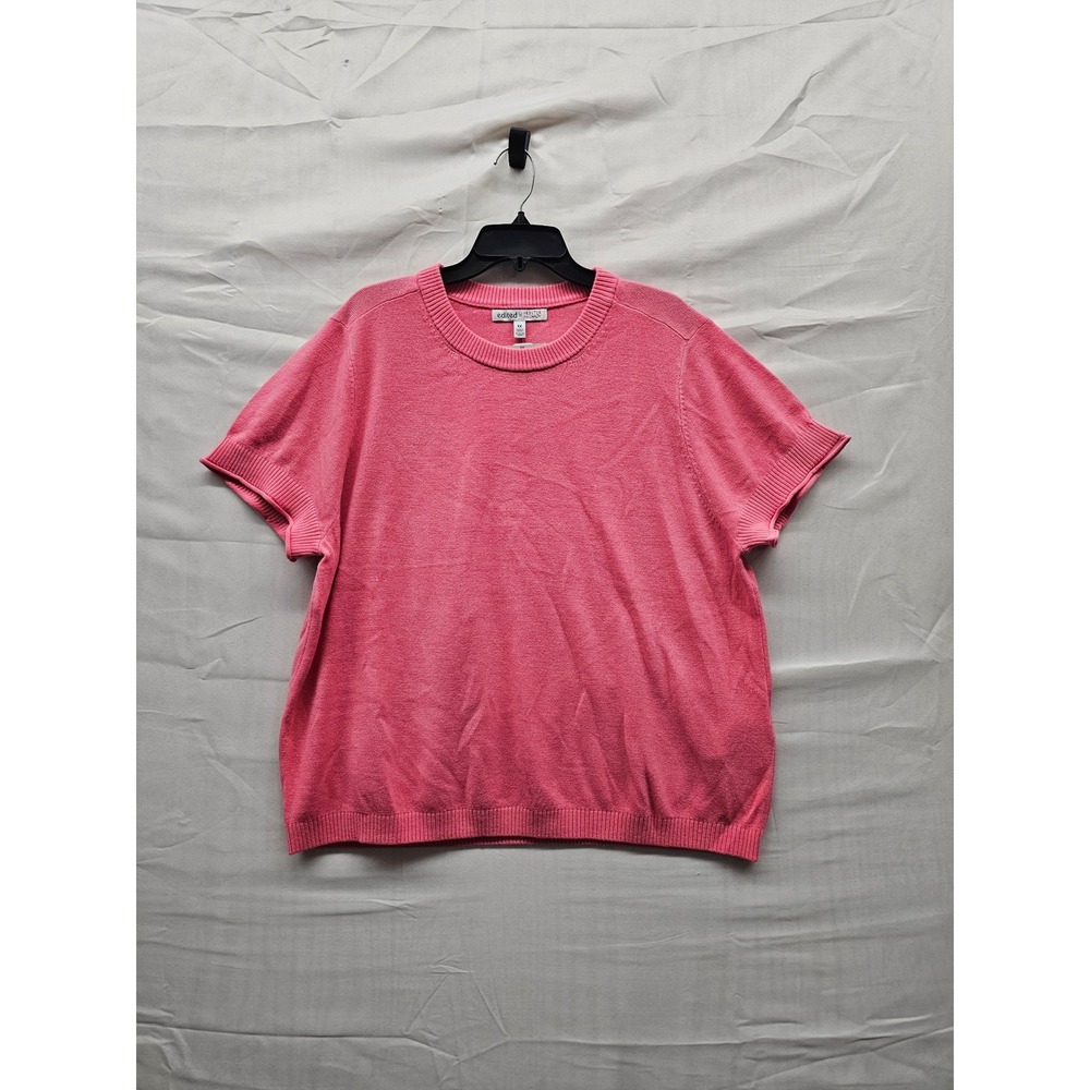 Edited x Hunter McGrady Pink Short Sleeve‎ Knit Sweater 1X Flowering Ginger